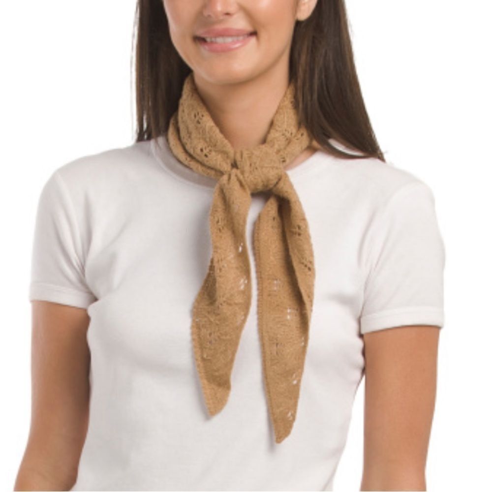 HOH 1960 Tan Eyelet Knit Triangle Bandana Scarf
